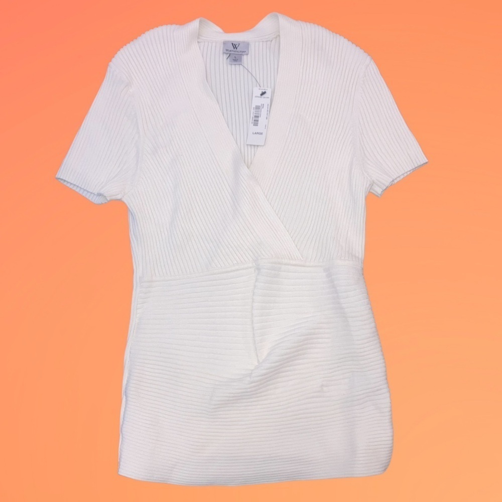 White Ribbed Knit silk top - Picture 3 of 6